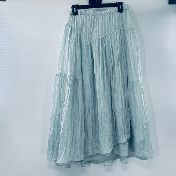 Vince Asymmetric Crinkle Mint Blue Midi Crinkle Skirt NWT Size Medium MSRP $325 - Picture 5 of 15